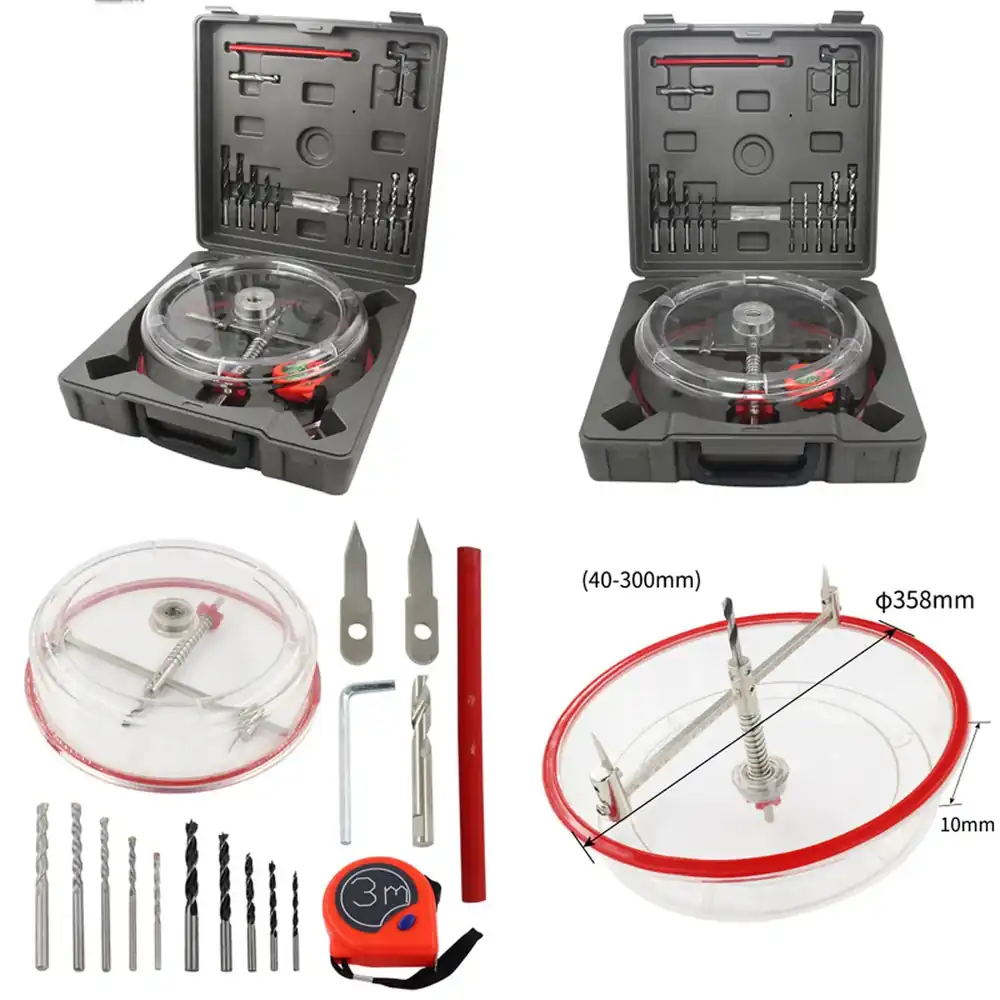 Woodworking Kits - ชุดดอกสว่านเจาะรูแบบปรับได้ ชุดดอกกัดรูสองคมสำหรับงานไม้ พร้อมฝาครอบกันฝุ่น ABS