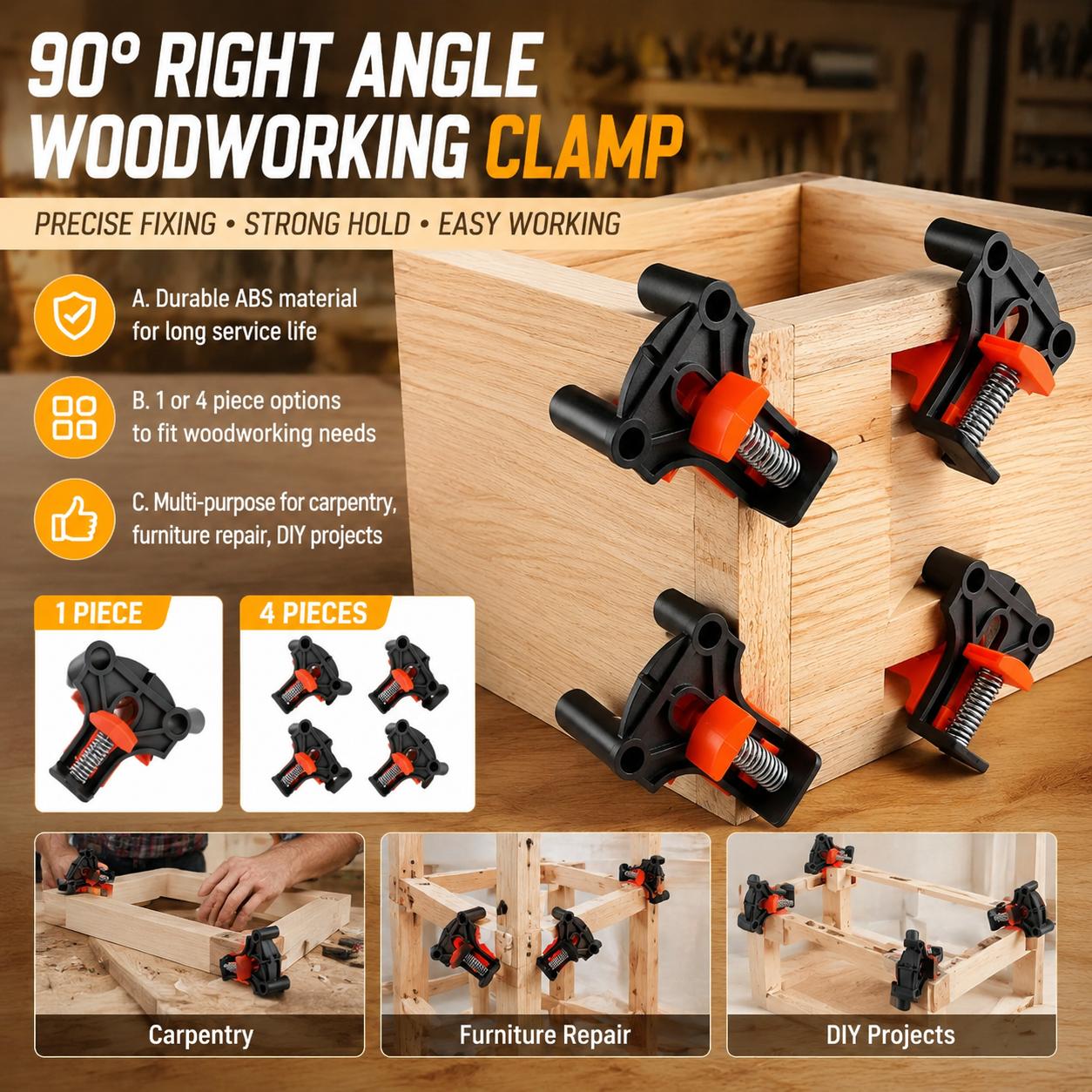 Woodworking Kits - ชุดอุปกรณ์ยึดมุมฉาก 90 องศา สำหรับงานไม้ระดับพรีเมียม สำหรับประกอบตู้ กรอบรูป