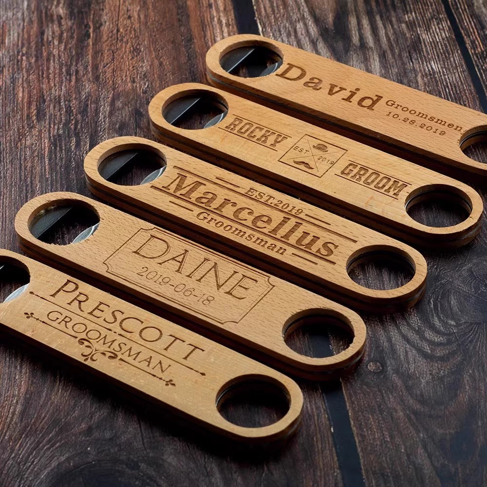 Woodworking Logos - ฟรีโลโก้ที่กําหนดเองที่เปิดขวดเบียร์ไม้และสแตนเลสสตีล Openers ขวดสําหรับ Bartender ห้องครัวบาร์ร้านอาหารงานแต่งงาน 7